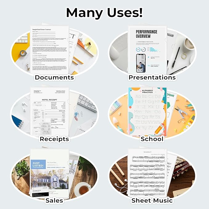 Dunwell Clear Folders for Documents, Plastic 8.5x11 File Sleeves for Document Protection, Filing, Storage, Organization (12 Pack) Transparent Folders with Pockets, Durable Letter Size Document Holder