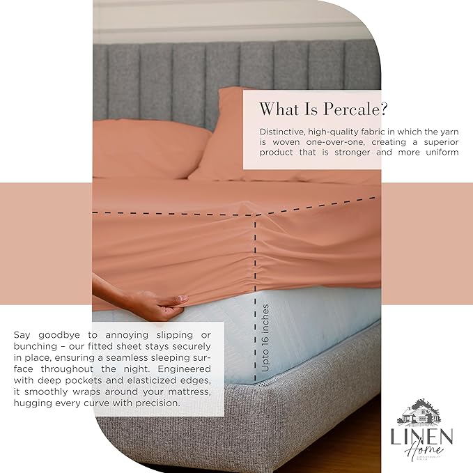 Linen Home 100% Cotton Percale Sheets Queen Size, Tera Clay, Deep Pocket - Image 4