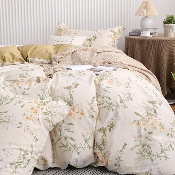 OAITE Duvet Cover Set Queen Size Floral Pattern 600 Thread Count Ultra Soft - Image 5
