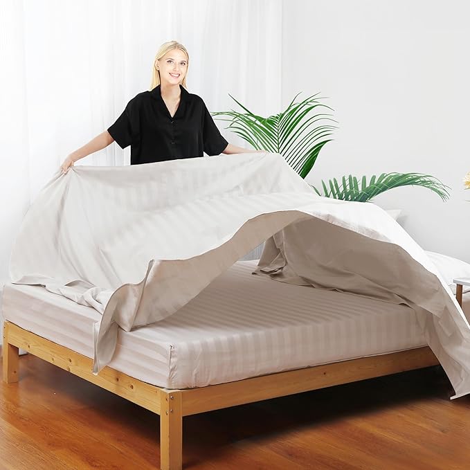 Flat Sheet Only Cal King Size, 400 TC 100% Egyptian Cotton Flat Sheet Striped - Image 7