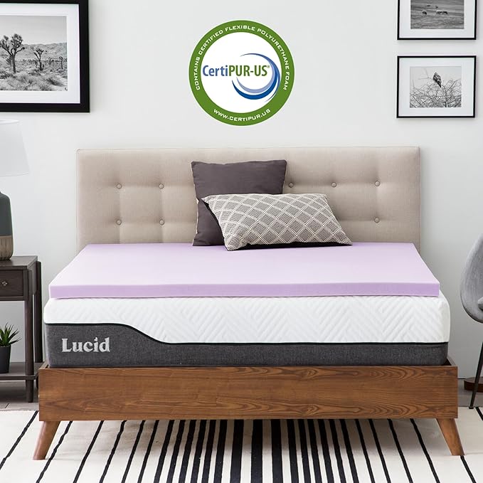 Lucid 2 Inch Lavender Memory Foam Mattress Topper, King Size – Essential Oil - Image 5