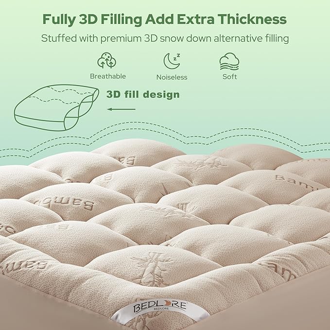 BEDLORE King Mattress Topper Viscose Derived from Bamboo, Thick Pillow Top - Image 5