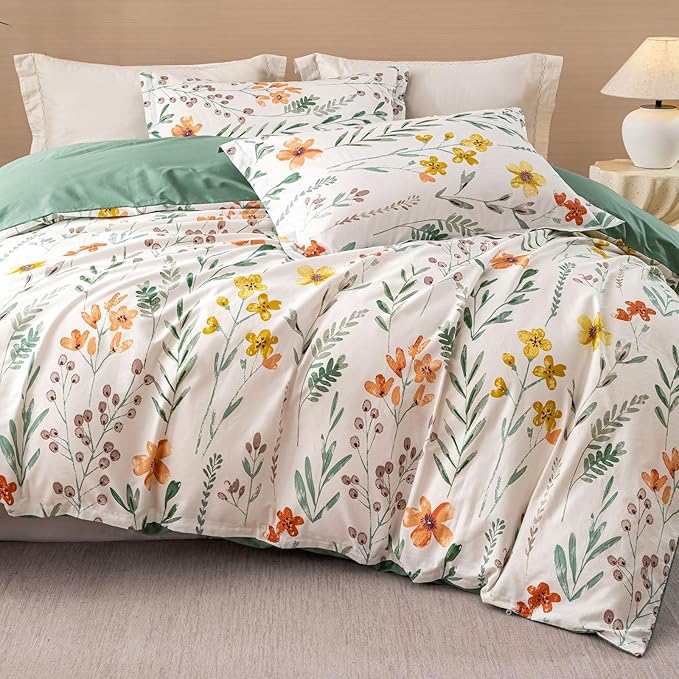 OAITE Duvet Cover Set Queen Size Floral Pattern Ultra Soft 100% Cotton Duvet - Image 4