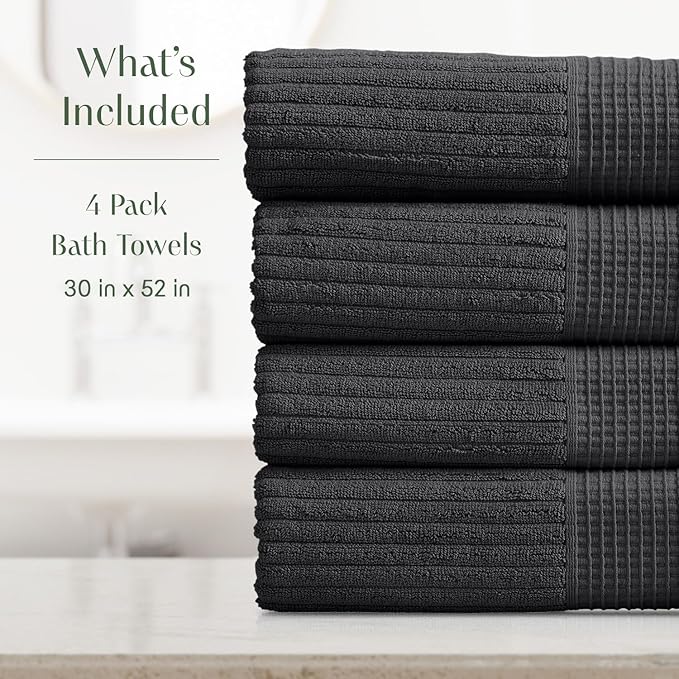 Springtree Home 100% Cotton Bath Towel Set of 4 | Super Soft & Absorbent - Image 2