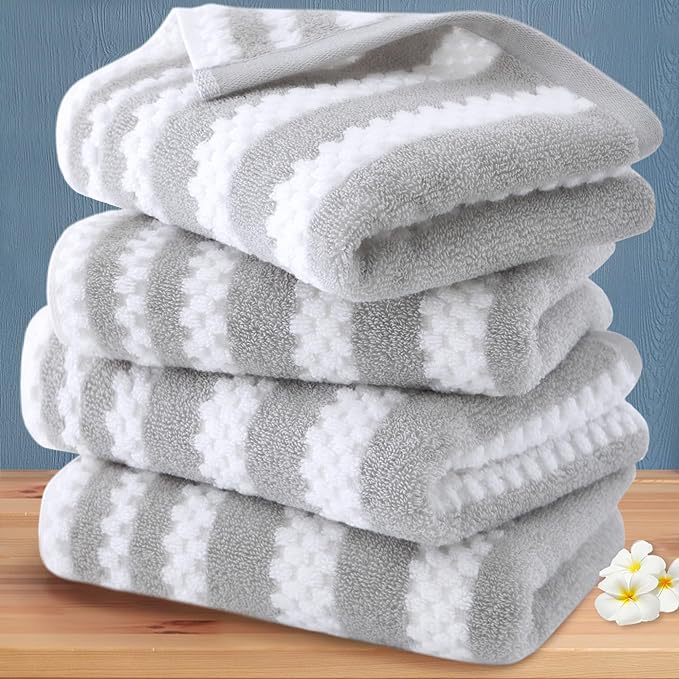 VOOVA & MOVAS Bathroom Hand Towels, Waffle Striped Bathroom Hand Towels by VOOVAMOVAS