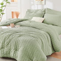 HYMOKEGE Light Green California King Comforter Set Seersucker 7 Pieces by HYMOKEGE