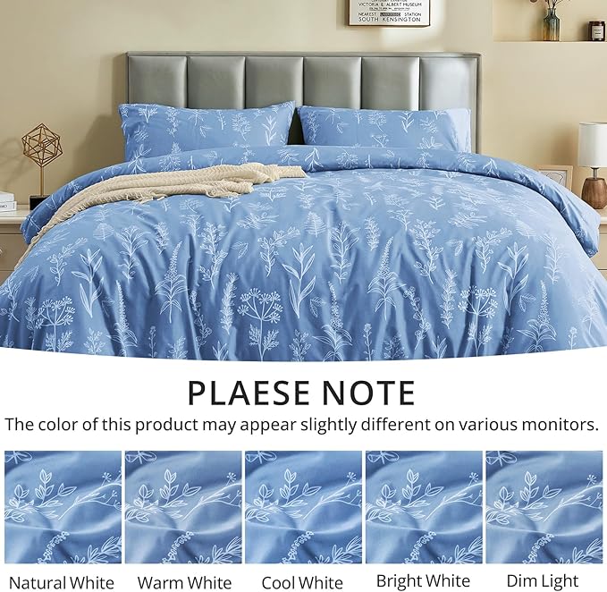 MUXHOMO Duvet Cover Queen Size, Reversible Floral Ice Blue Duvet Cover Set - Image 7