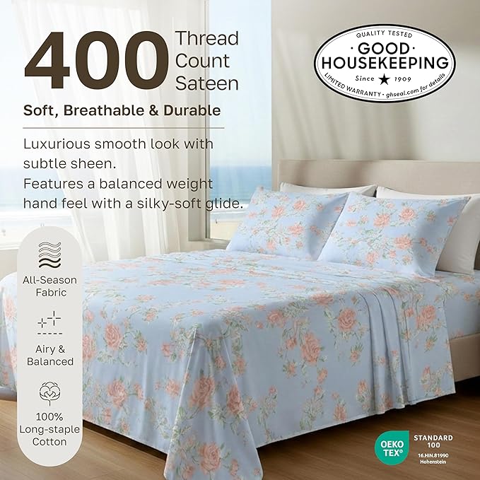 California Design Den Soft 100% Cotton Bed Sheets Twin Size Set, 400 Thread - Image 3