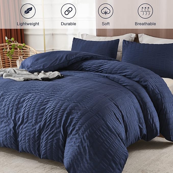 AveLom Seersucker Duvet Cover Set Queen Size, 3 Pieces, Textured Duvet Cover - Image 2