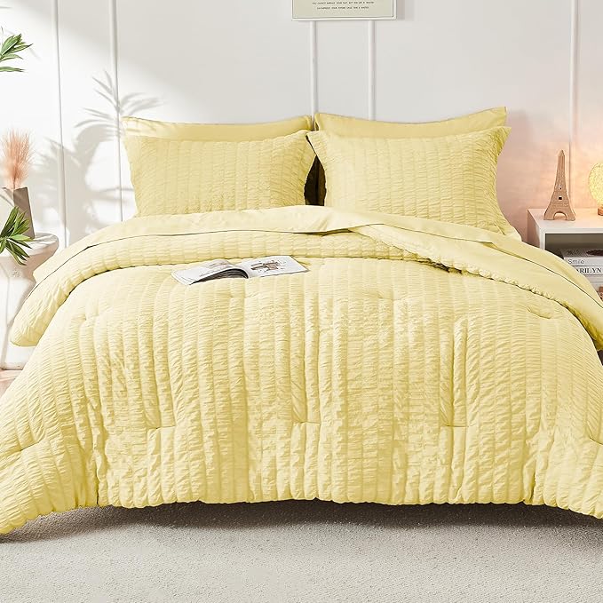 HYMOKEGE Yellow Twin XL Comforter Set Seersucker 5 Pieces, All Season Luxury - Image 9