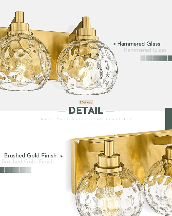 Bathroom Light Fixtures Over Mirror, 3-Light Brushed Gold Vanity Light - Image 3