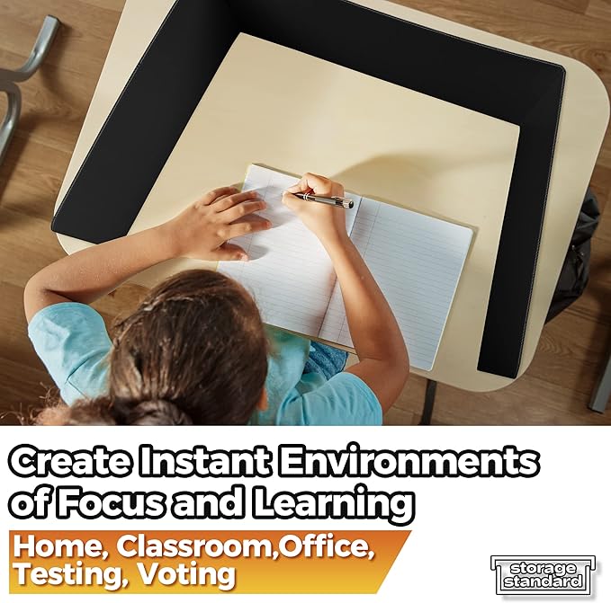 4-Pack Desk Dividers for Students - Durable & Waterproof Plastic Study Carrel Divider, Classroom Folders Teacher Supplies, Easy-to-Clean Plastic Privacy Shield Folder Boards for Student Desks, Black