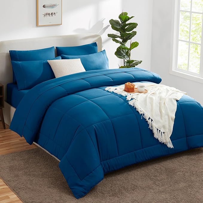 CozyLux King Size Comforter Set Teal, 7 Pieces Bed in a Bag, Teal Comforter - Image 8