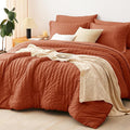 CozyLux King Size Comforter Set Burnt Orange Seersucker 7 Pieces Bed in a Bag by CozyLux