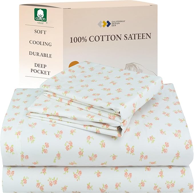 California Design Den Floral Pattern Bed Sheet Set Queen Size, 100% Cotton by CaliforniaDesignDen