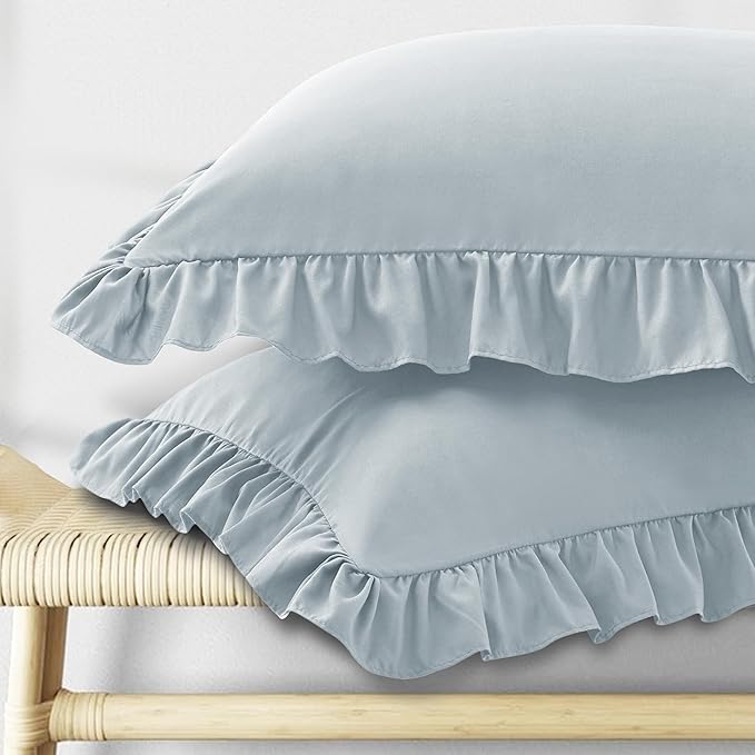 KKJIAF Ruffle Pillow Cases Standard Size Set of 2, Ruffled Pillow Covers by KKJIAF
