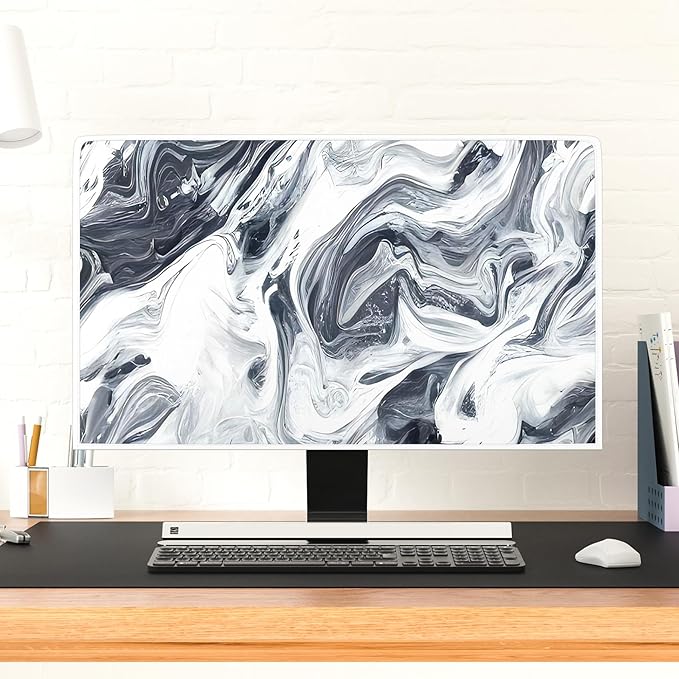Baocicco Abstract Gray Marble Waterproof 22, 23, 24, 25 Inch Anti-Static Dustproof LCD/LED/HD Dust Proof Monitor Covers for Computer Screen Abstract Modern Computer Decorations for Home Office