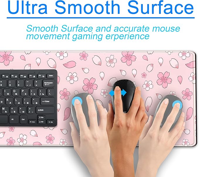 Cherry Blossom Mouse Pad Kawaii Pink XL Large Extended Gaming Desk Mat Cute Pastel Anime Desk Pad Aesthetics Laptop Keyboard Mouse Mat Women Office Decor Mousepad with Stitched Edges 31.5''x11.8''