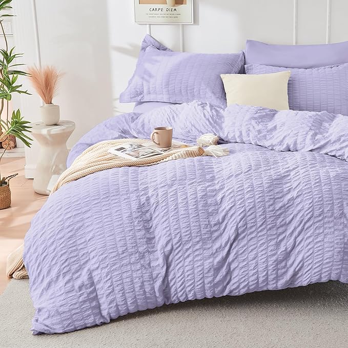 HYMOKEGE Light Purple Full Size Comforter Sets Seersucker 7 Pieces, All Season - Image 2