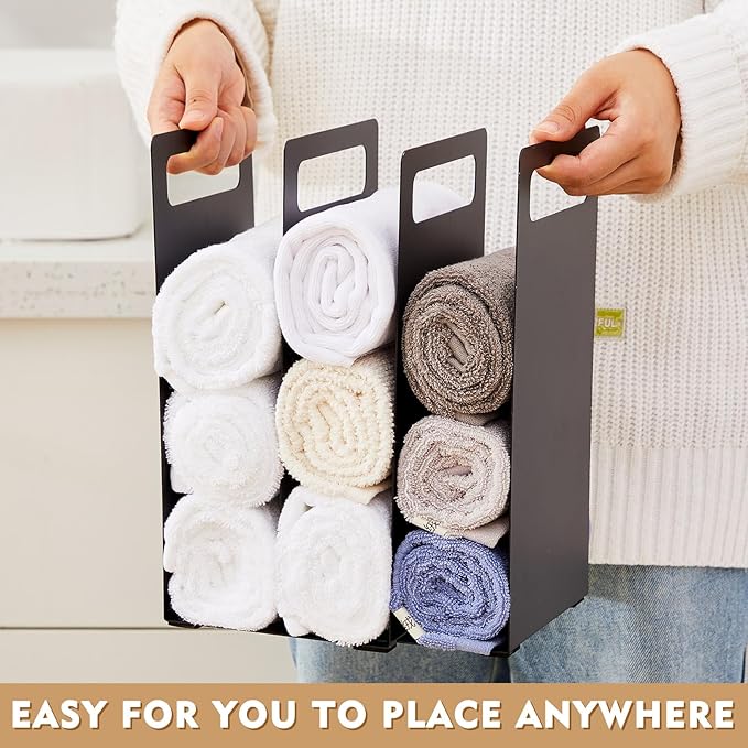 LEIFIDE Set of 2 Interlocking Towel Organizer Metal Bathroom Towel Storage Rack - Image 2