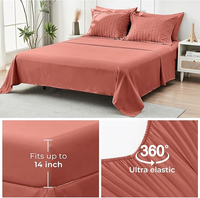 HYMOKEGE Coral California King Comforter Set Seersucker 7 Pieces, All Season - Image 7
