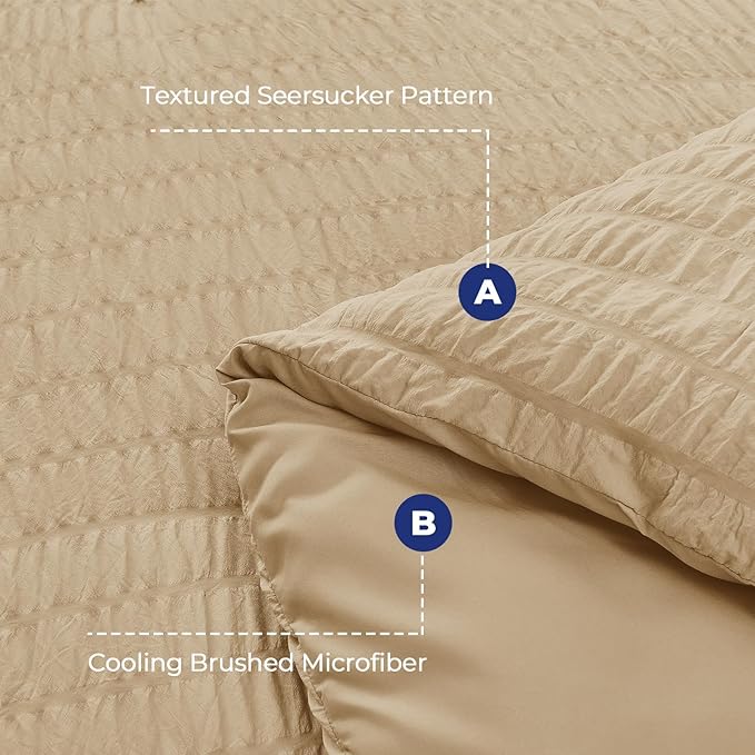 HYMOKEGE Khaki Queen Comforter Set Seersucker 7 Pieces, All Season Luxury Bed - Image 4