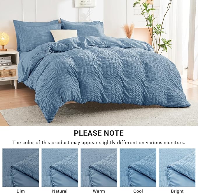 HYMOKEGE Mineral Blue Twin XL Comforter Set Seersucker 5 Pieces, All Season - Image 6