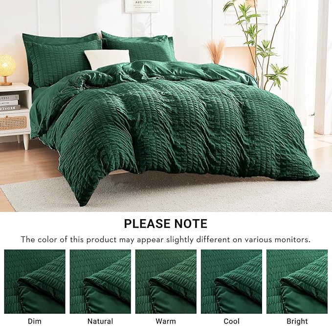 HYMOKEGE Emerald Green King Size Comforter Set Seersucker 7 Pieces, All Season - Image 5
