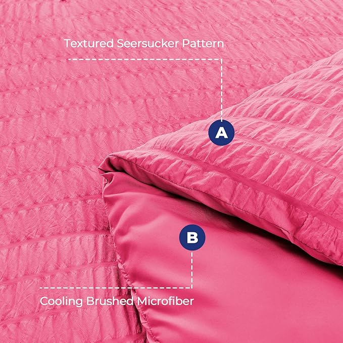 HYMOKEGE Hot Pink Full Size Comforter Sets Seersucker 7 Pieces, All Season - Image 4