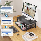 OPNICE Computer Monitor Stand Riser, Desk Organizer with Drawer, Laptop Stand, Office Desk Accessories & Workspace Desktop Organizers Storage for Office Supplies(Black)