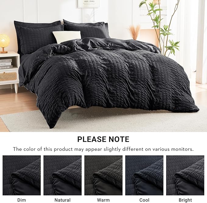 HYMOKEGE Black California King Comforter Set Seersucker 7 Pieces, All Season - Image 6