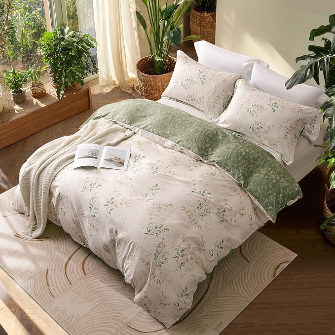 OAITE Duvet Cover King Size, Reversible Fresh Camellia Light Yellow Duvet Cover - Image 3