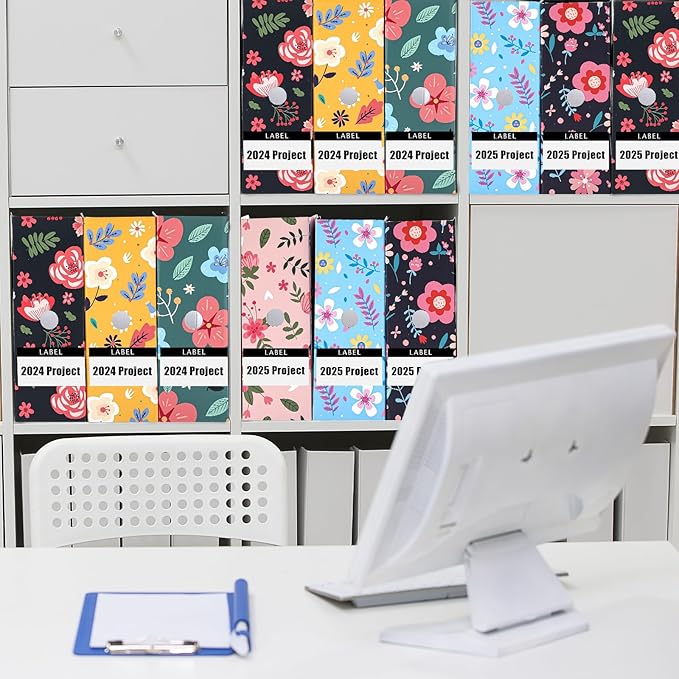PerKoop 6 Pcs Magazine File Holder Foldable Decorative Cardboard File Folders 6 Patterns Floral Colored Magazine Rack with Printable Sticker Labels for School Office Home Desk (Flower Design)
