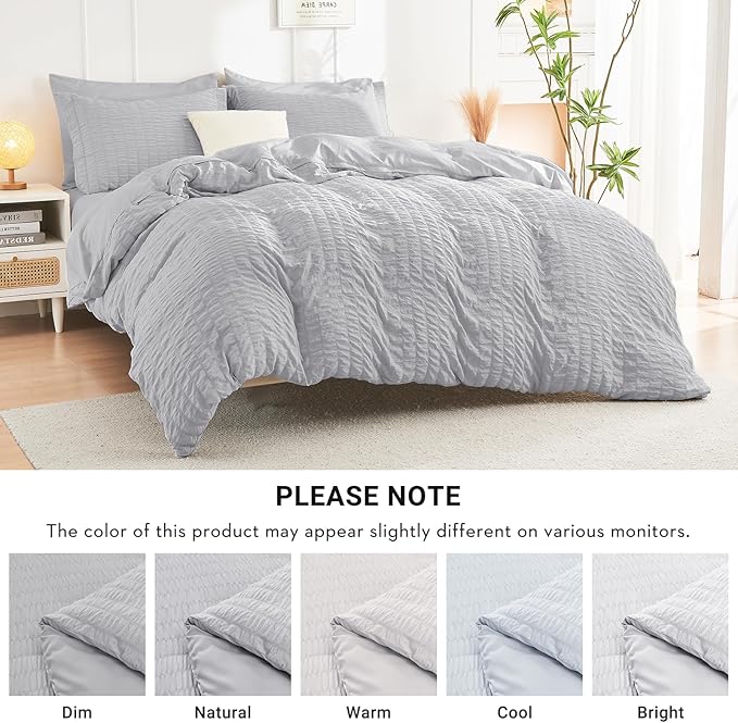 HYMOKEGE Light Grey Full Size Comforter Sets Seersucker 7 Pieces, All Season - Image 6