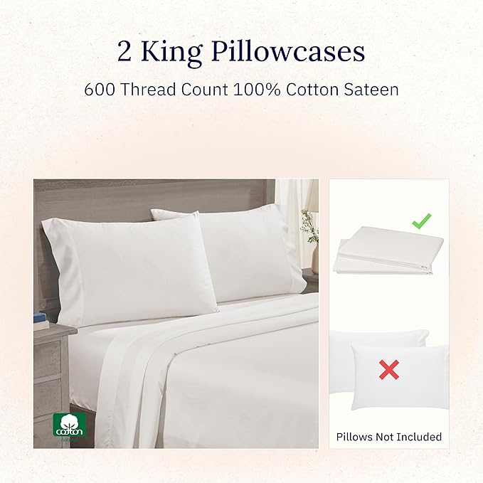 California Design Den Luxuriously Soft 100% Cotton Pillowcases King Size Set of - Image 4