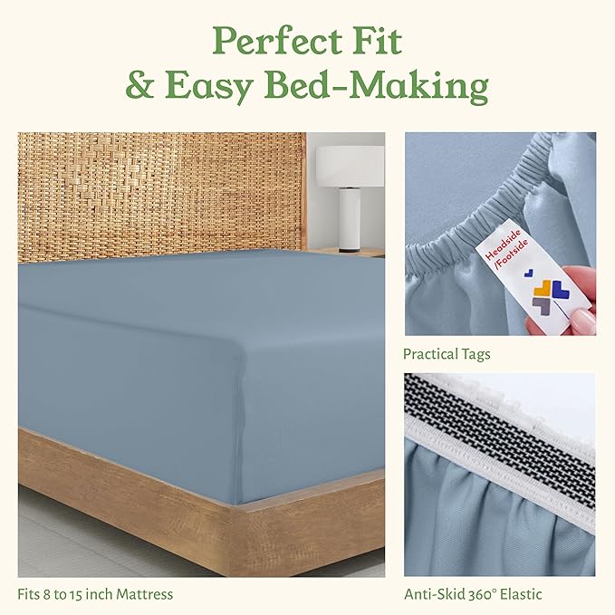 California Design Den 100% Organic Cotton Twin Fitted Sheet, Deep Pocket - Image 7