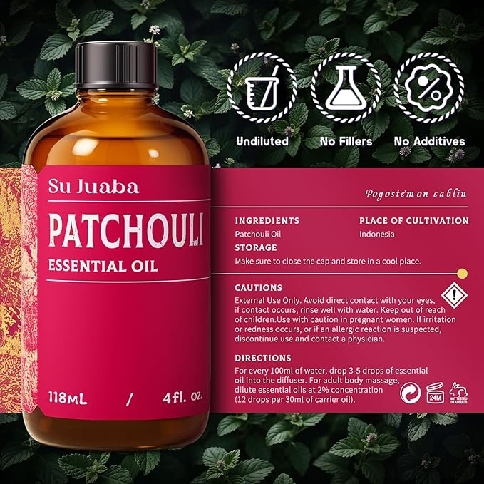 SU JUABA Patchouli Essential Oil 4 Fl Oz, 100% Pure Natural Aromatherapy Oil - Image 6