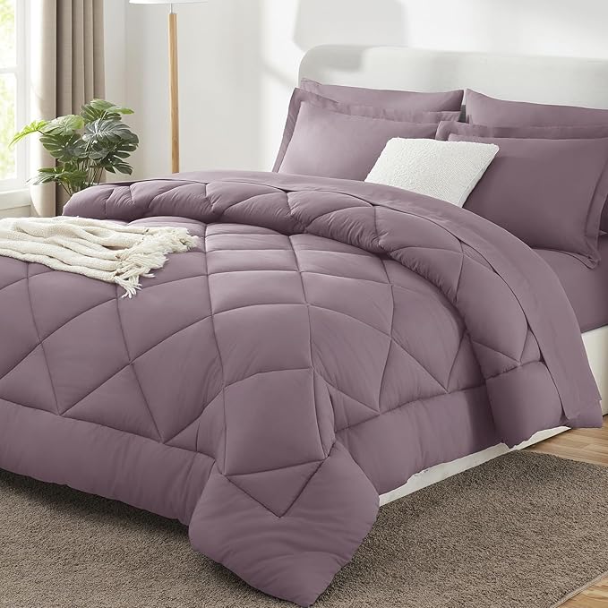 CozyLux Oversized Queen Comforter Set Dusty Purple, 7 Pieces Bed in a Bag by CozyLux