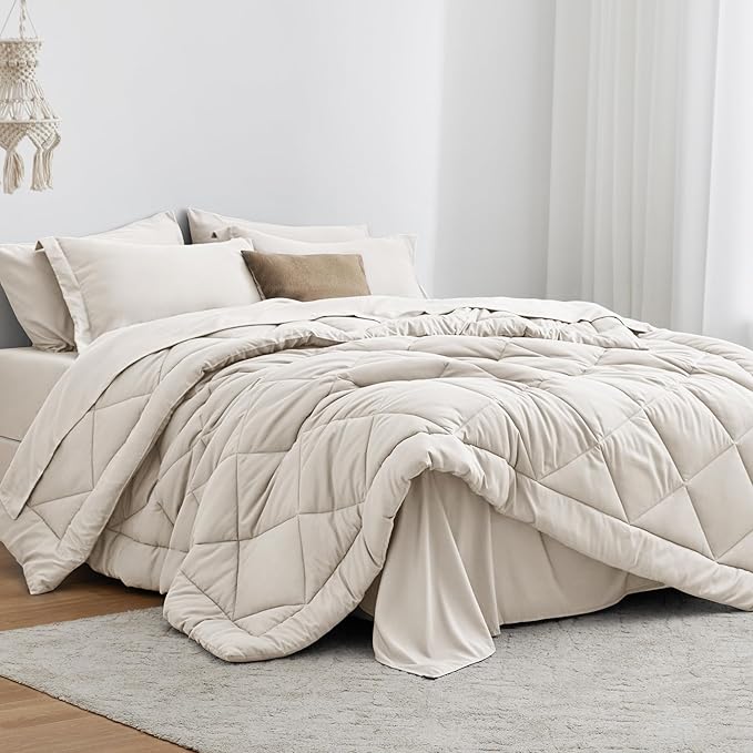 Love's cabin Full Comforter Set Off White, 7 Pieces Full Bed in a Bag, All by Lovescabin