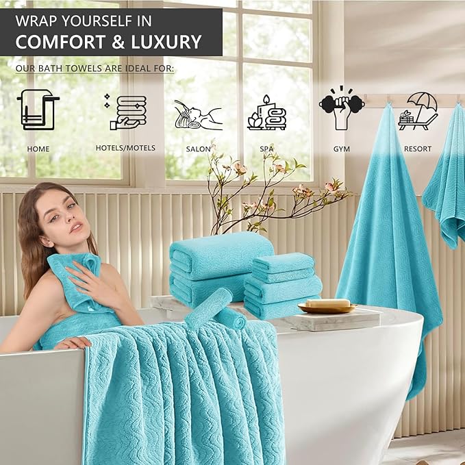 8 Piece Bath Towel Set |2 Oversized Large Bath Sheet, 2 Hand Towels, 4 - Image 2