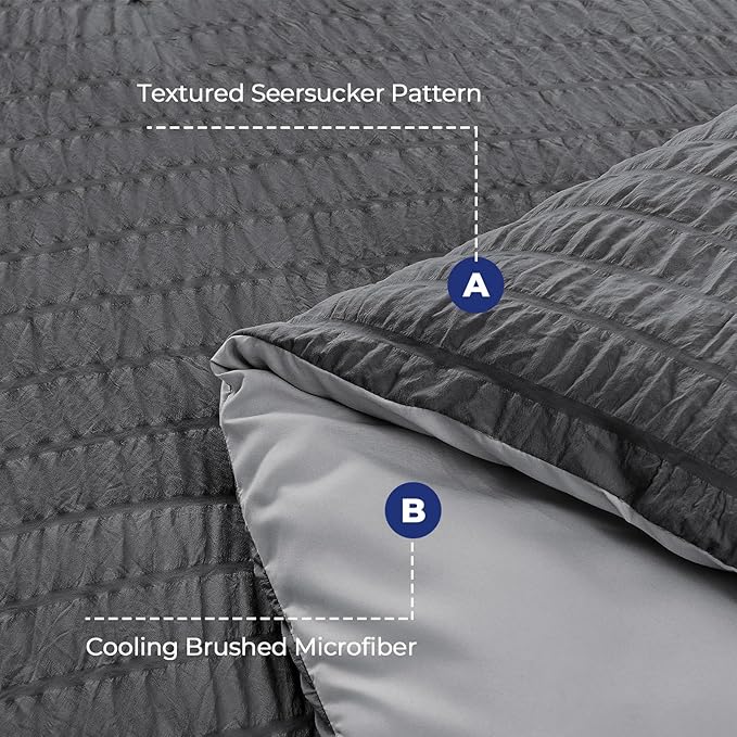 HYMOKEGE Dark Grey/Light Grey Full Size Comforter Sets Seersucker 7 Pieces - Image 4