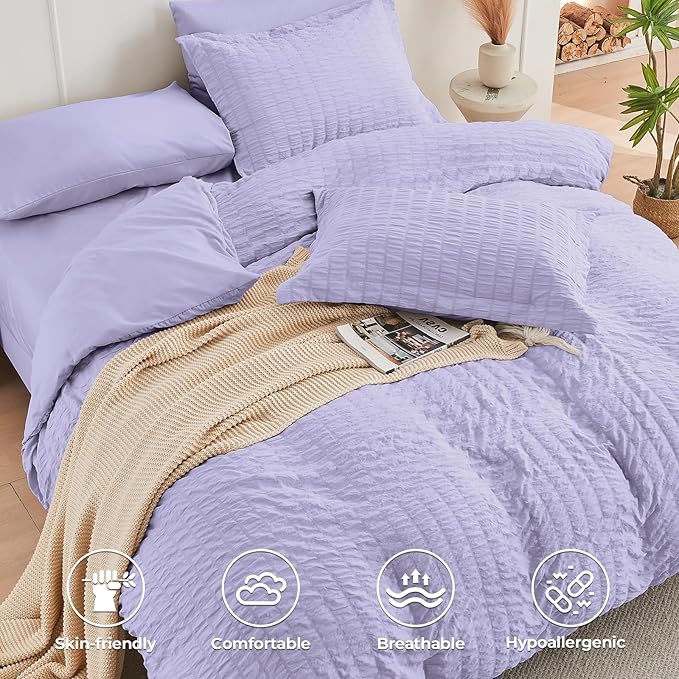 HYMOKEGE Light Purple Twin XL Comforter Set Seersucker 5 Pieces, All Season - Image 3