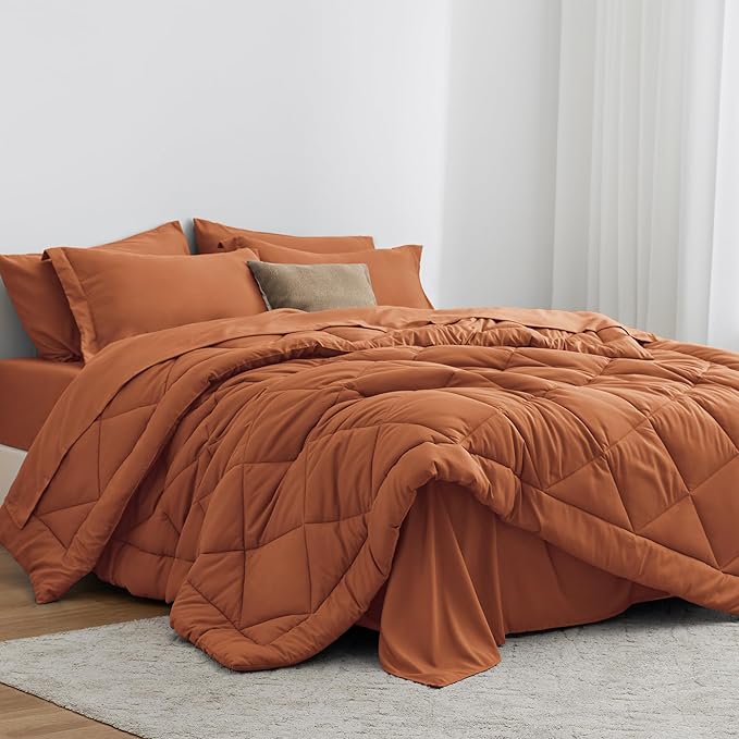 Love's cabin Twin XL Comforter Set Terracotta, 5 Pieces Twin XL Bed in a Bag by Lovescabin