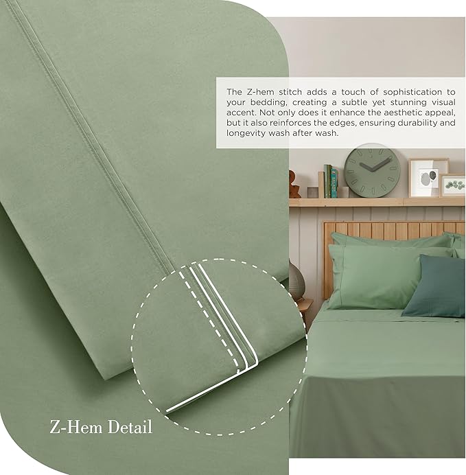 Linen Home 100% Cotton Percale Sheets Queen Size, Oil Green, Deep Pocket - Image 3