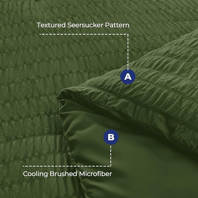 HYMOKEGE Olive Green Duvet Cover King Size, Ultra Soft 3-Piece Seersucker Duvet - Image 3