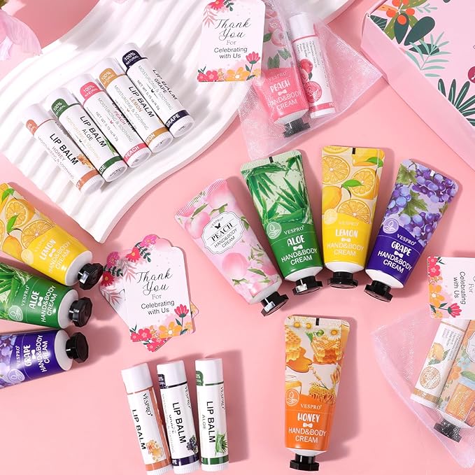 VESPRO 10 Pack Bulk Hand Cream and Lip Balm Sets, Mothers Day Gifts - Image 7
