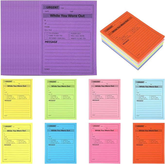 9Pack Phone Message Pads for Office, 4 x 5 Inch Self-Stick Note Pads, While You were Out Message Pad Neon Sticky Notes, Urgent Sticky Note for Work Call, Office Supplies, 50 Sheets/Pack (Style-C)