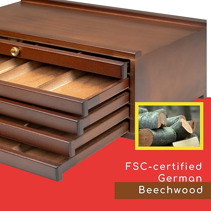 MEEDEN 10-Drawer Art Supply Storage Box, Beech Wood Art Box, Large Capacity Wooden Pencil Box with Drawer & Compartments for Organizing Pastels, Pencils, Pens, Markers, Brushes & Stamp, Walnut