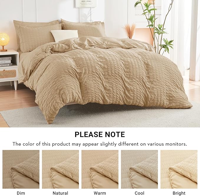 HYMOKEGE Khaki Twin Comforter Set Seersucker 5 Pieces, All Season Luxury Bed in - Image 6