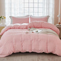 AveLom Blush Pink Seersucker Duvet Cover Set Queen Size, 3 Pieces, Ultra Soft by AveLom